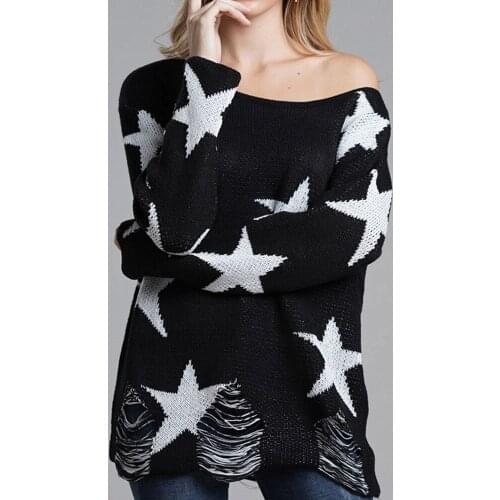 Sexy One Shoulder Off Knitted Pullover Coats 2010 New Arrival Long Sleeve Star Printed Loose Knitwear Sweaters WDC3248