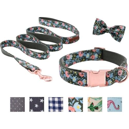 Unique Style Paws Dog Collars or Leash Flower Print with Sturdy Cotton Tape Collar for Pets