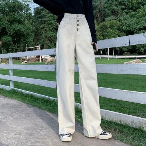 High waist jeans women wide-leg pants 2020 cotton elegant style mopping pants 2020 spring trend loose pants