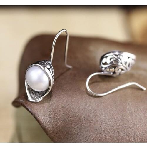2018 Top Fashion New Ladys Natural Freshwater Pearl Wind Garnet Type Hollow Out Fruit Eardrop S925 Pure Jewelry Earring