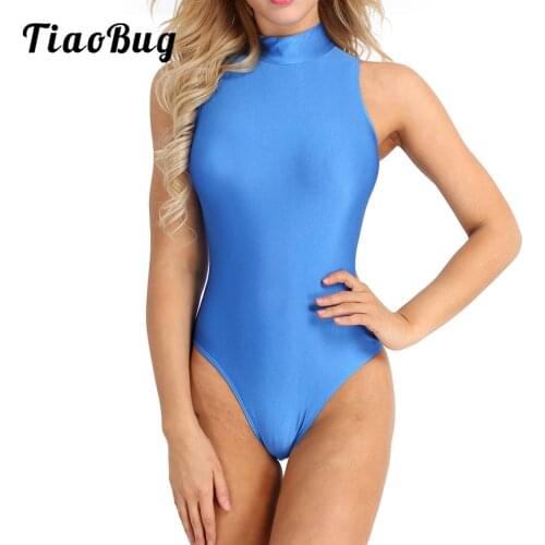 Womens One Piece Mock Neck Swimsuit Zipper Back Teddy Leotard Bodysuit Dance Wear