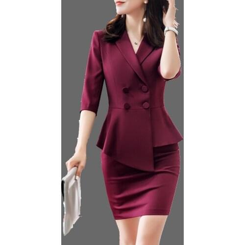 2 piece set women summer new fashion temperament professional wear female seven-point sleeve coat skirt suit overalls two-piece