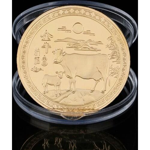 1pc 2021 New Year Gold Coin Twelve Zodiac Ox Commemorative Coins For Collection Gift