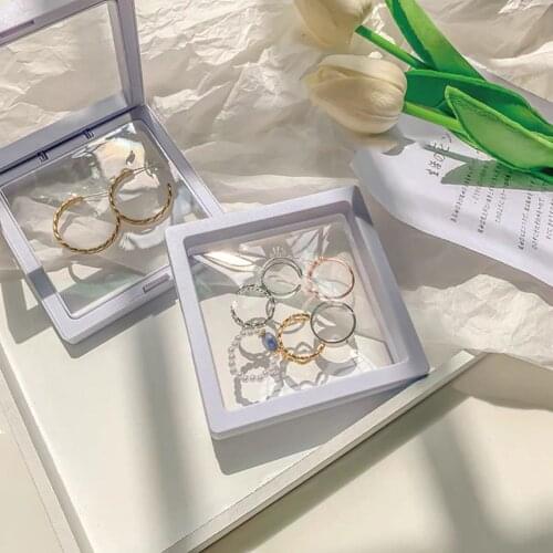 10pcs Set 3D Floating Display Case Stands Transparent Square Holder Necklace Bracelet Ring Jewelry Suspension Storage Box