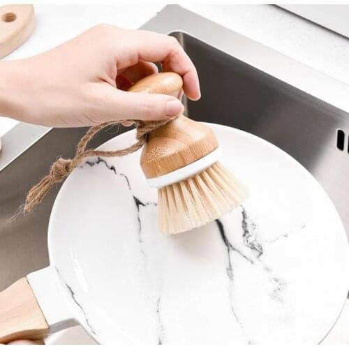 100pcs Creative Bamboo Handle Cleaning Brush Pan Dish Bowl Pot Brush Household Kitchen Cleaning Tools SN3338