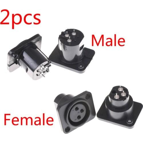 2PCS XLR Plug&Socket 3Pin XLR Male Plug&Female Socket Panel Mount Chassis 3Pins Square Shape XLR Connector Adapter