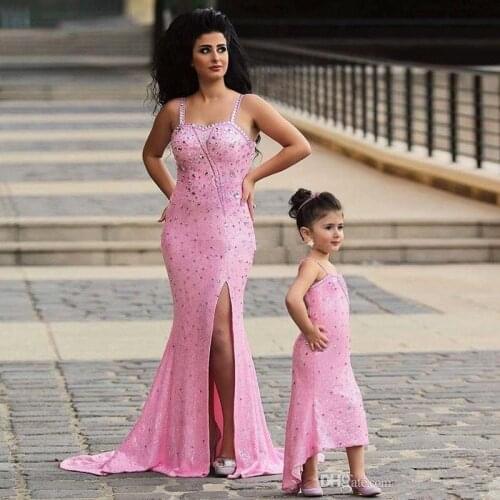2020 Said Mhamad Pink Mother Daughter Matching Dresses Rhinestones Beaded Mermaid Prom Dress Evening Gowns For Wedding