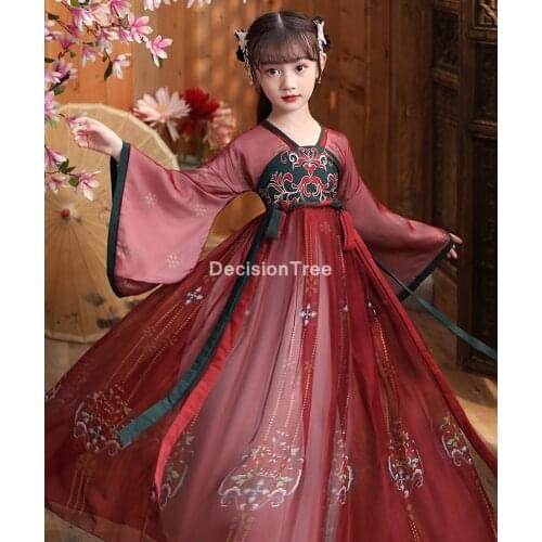 2021 ancient chinese costume kids child seven fairy hanfu dress clothing folk dance performance chinese traditional dress hanfu