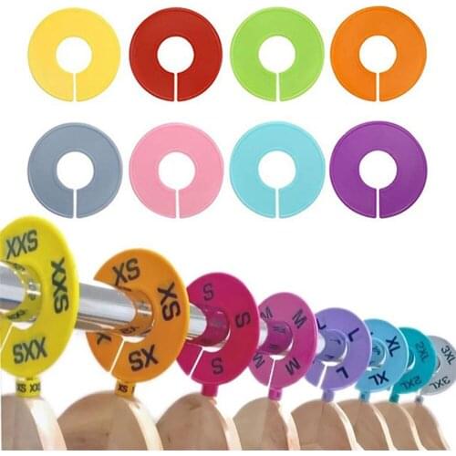 48 pieces 8 colors Plastic Clothing Rack Size Dividers Round Hangers Closet Dividers Garment Tags Size Marking Ring