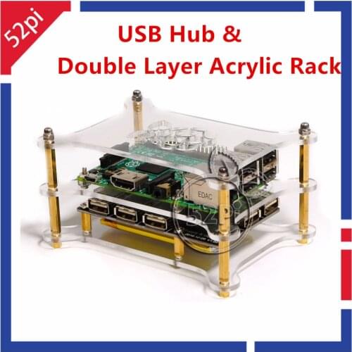 52Pi 5-Port USB 2.0 Hub Power Supply Module with Double Layer Acrylic Rack for Raspberry Pi 3/2 Model B/A+/Pi Zero