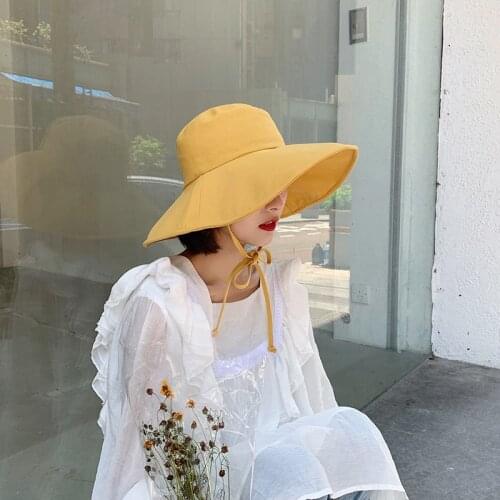 Anti-UV Wide Brim Women Vacation Summer Foldable Student Bucket Hat Large Brim Korean Beach Fishing Panama Visor Sun Hat