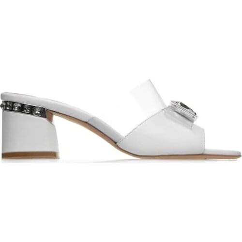 White Leather Transparent Bow Women 'S Slippers