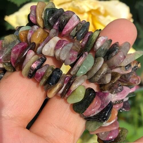 10mm Natural Chips Beads Irregular Colorful Tourmaline Flat Spacer Beads For Jewelry Making DIY Beadwork Bracelet Necklace 15"