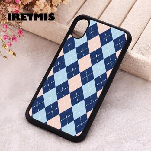 Iretmis 5 5S SE 2020 phone cover cases for iphone 6 6S 7 8 Plus X Xs Max XR 11 12 MINI Pro Soft Silicone Plaid Checked Blue Pink