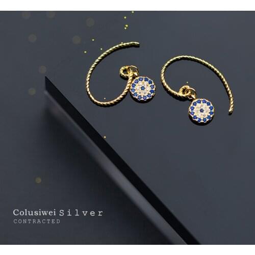 Colusiwei Dazzling Blue Eyes Drop Earrings for Women 925 Sterling Silver Cute Korean Girls Dangle Earrings Accessories Oreilles
