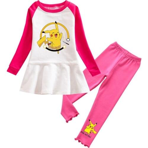 Pokemon Pikachu Spring Autumn Baby Girl Clothes Set for Girls Kids Long Sleeve Dresses Pants Suit Outfit Dress Elegent Pants