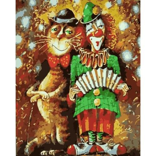 DIY 40X50 Oil Painting By Numbers Cat and clown paint by numbers On Canvas Home Decor Digital Painting chrismas