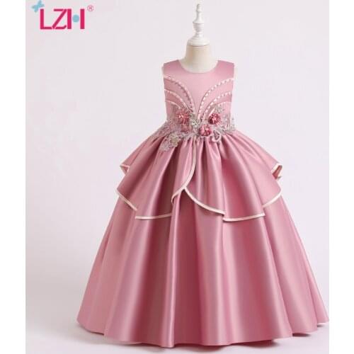 LZH Flower Stripe Long Dress Kids Clothing For Baby Girl Elegant Princess Dress Winter Party Christmas Halloween Kids Ball Gown