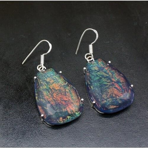 Gemstonefactory Big Promotion 925 Silver Charm Blue Dichroic Glass Women Ladies Gifts Dangle Drop Earrings 20212420