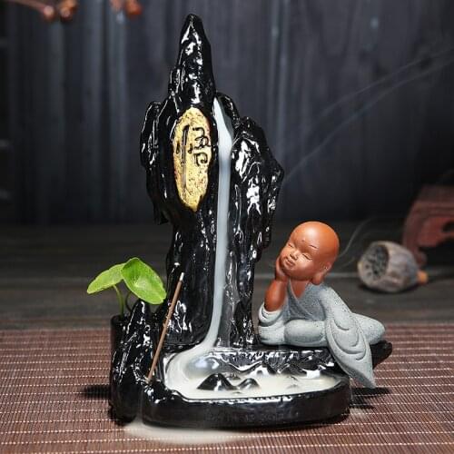 Home Decoration The Little Monk Tower Incense Censer Bullet Blackflow Incense Cones Or Incense Stick Burner Smoke Ceramic Censer