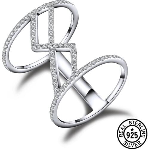 925 Sterling Silver Rings New Exaggerated Characteristic Clear Zircon Micro Pave Setting Rings For Women Fine Jewelry