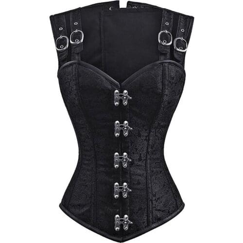 Steampunk Corset and Bustier Black Brocade Sexy Cupless Vest Corset Gothic Waist Corsets Steel Boned Cosplay Clothing