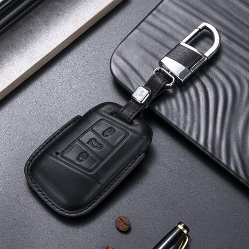 1Pcs Geunine Leather Key Cover Remote Case Shell For VW PASSAT 2015 - 2020 B8 Skoda Kodiaq Superb A7 car key case key holder