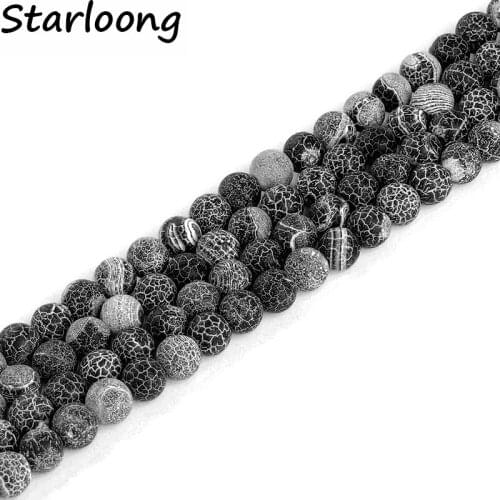 Natural Stone Weathering Matt Frosted Spider Black Agates Round Loose Strand Beads for DIY Jewelry Making Size 15" 4 6 8 10 12mm