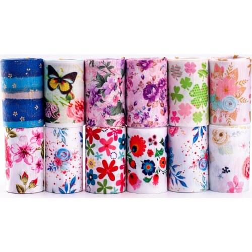 Flower Print Ribbon 5*1/5*2 Yards DIY Handmade Materials Hair Bow Headdress Mixed Grosgrain Ribbons