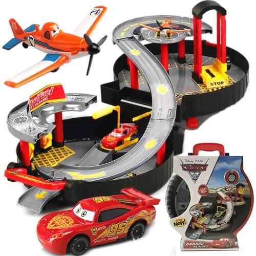 Pixar Cars 2 3 Portable Children Car Park Toy Lightning McQueen Model Alloy Rail Car Boy Assembled Eudcational Toy Birthday Gift