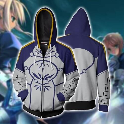 Fashion Street Hoodies Fate Stay Night Sweatshirt Coat Saber Cosplay Costume Casual Jacket Women Men Cltothes casual Hoodie