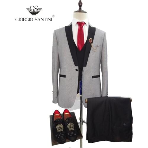 Mens suits 3 Pieces Party Costume Slim Fit Suits Classic Design Shawl Lapel Tuxedos Prom Suit Blazer & Pants & Vest for Wedding