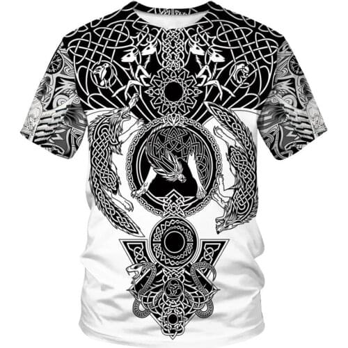 2021 new Viking men and women black and white T-shirt 3D printing T-shirt short-sleeved summer top fun T-shirt men streetwear