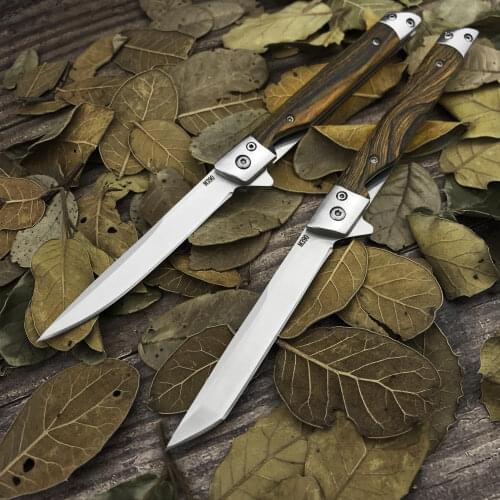 OUTDOOR Knife Quick Opening Folding Knives 5CR18MOV Blade Wood Handle Camp EDC Tool knives Portable knife utility survival knife