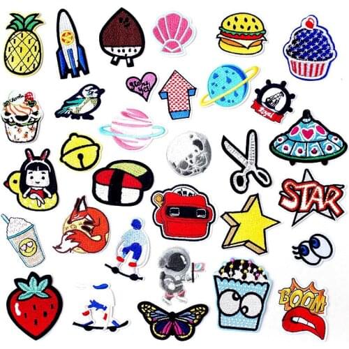 Drinks Shell Hamburger Scissors Badges DIY Embroidery Patch Applique Clothes Ironing Clothing Sewing Supplies Decorative Patches