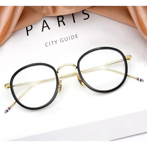 Retro Thom Brand Alloy Acetate Eyeglasses Frame Men Women Vintage Round Glasses TB905 Optical Myopia Prescription Eyewear