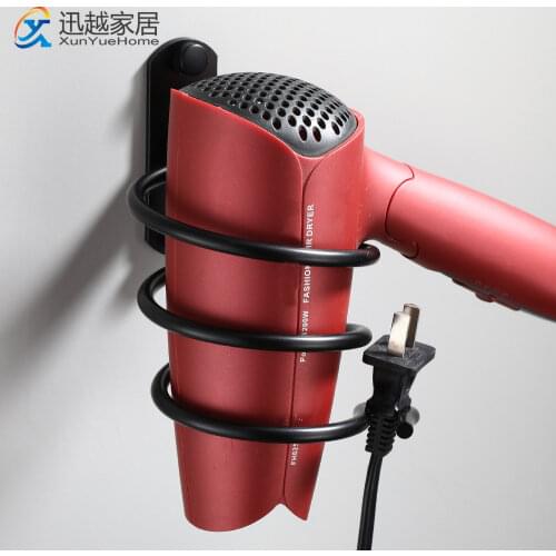 Hair Dryer Holder Black Aluminum Shelves Punch-Free Wall Mounted Storage Rack Hanger Bathroom Bracket Accessories 00BS0501