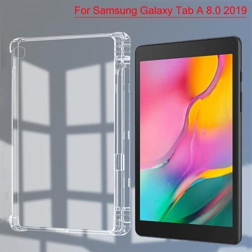 Transparent Cover For Samsung Galaxy Tab A 8.0'' 2019 SM-T290 SM-T295 SM-T297 With Pencil Holder TPU Silicon Back Tablet Case