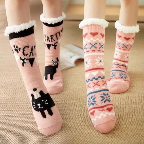 Fuzzy Socks Cute Colorful Warm Plush Soft Slipper Sock Christmas Sleep Stocking For Women Girls XIN-Shipping