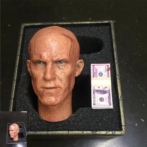 1/6 Male Head Sculpt Ryan Reynolds Deadpool Burning Head Sculpture Damaged with Paper Money Model for 12'' Male Body In Stock