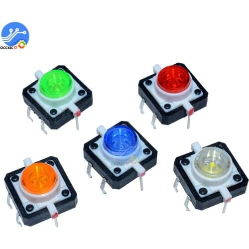 5PCS 12X12X7.3 Tactile Push Button Switch Momentary Tact LED 5 Color