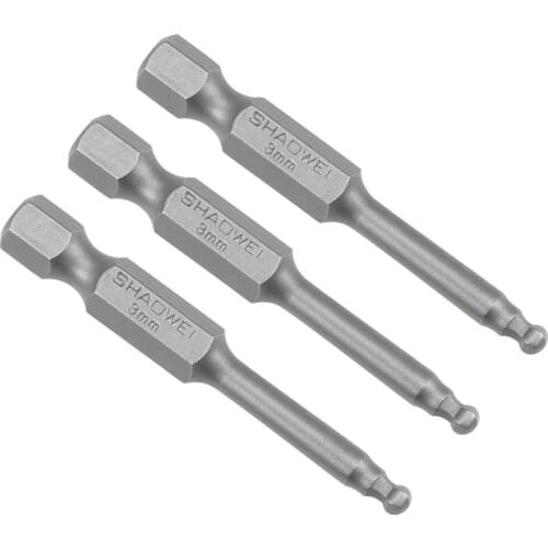 Uxcell 3Pcs H3 (3mm) Ball End Screwdriver Bits S2 Steel Magnetic 2 Inch Long Drill Bit with 1/4 Inch Hex Shank for Drill