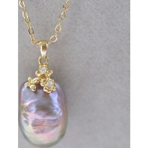 Z10586 17mm Peacock-Lavender Baroque Keshi Edison Pearl Pendant CZ
