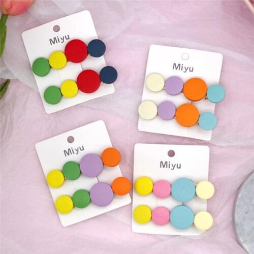 2Pcs/Set Shiny Candy Color Wooden Beads Scrub Hairpins Korea Vintage Geometric Round Acetic Acid Acrylic Bead Wood Hair Clips
