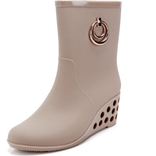 Womens Short Water Shoes Rain Boots High-heeled Rubber Shoes Set Shoes Water Boots Non-slip Waterproof Wedges Rain Boots