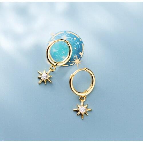 MloveAcc Statement Wedding Jewelry Clear CZ Hoop Earrings with Star Charm Women Genuine 925 Sterling Silverl Lady Silver Jewelry