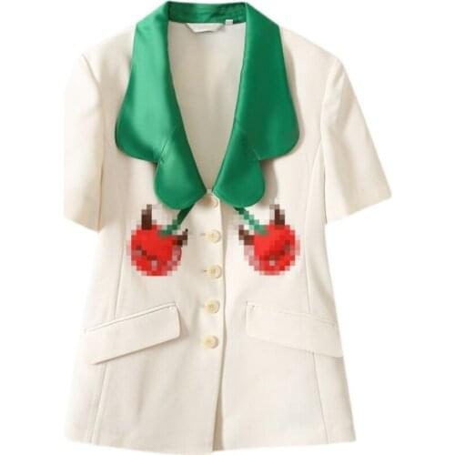 European Spring Summer New Peter Pan Collar Loose Waist Retro Short-sleeved Suit Jacket Coats Women Fashion Streetwear 2021