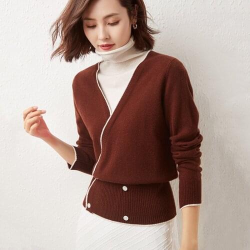 Womens pullover winter new casual stitching high-neck wool sweater plus size fake two-piece knitted cashmere sweater ladies top