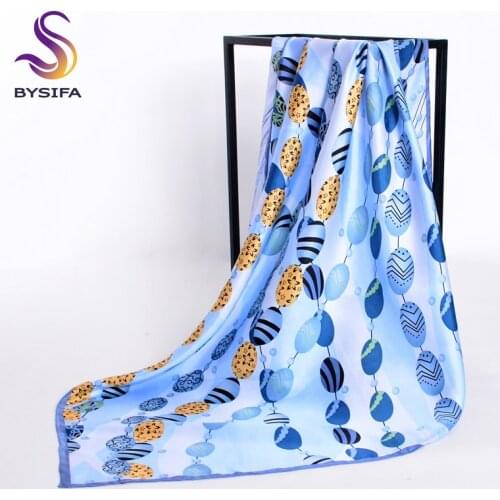 Female Blue Silk Scarf Shawl Fashion Necklace Pattern 100% Silk Twill Square Scarves Thicken 90*90cm Brand Scarf Shawl Sciarpe