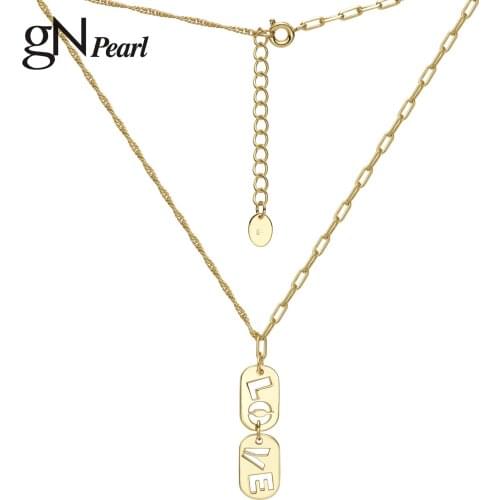 GN Pearl 18K Gold Love Letter Jewelry Pendant Necklace Chocker Fashion Birthday For Women Girls Gift gN Pearl